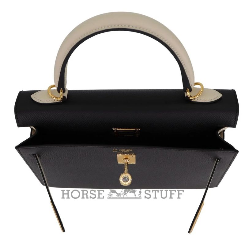 Hermès Kelly Sellier 25 Special Order HSS Black / Craie Epsom GHW