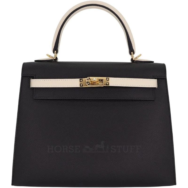 Hermès Kelly Sellier 25 Special Order HSS Black / Craie Epsom GHW