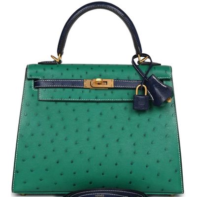 Hermès Kelly Sellier 25 Special Order HSS Vert Vertigo / Blue Iris Ostrich BGHW