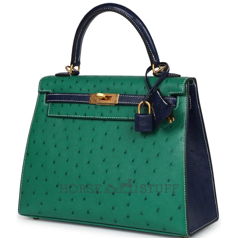 Hermès Kelly Sellier 25 Special Order HSS Vert Vertigo / Blue Iris Ostrich BGHW