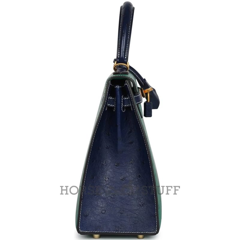 Hermès Kelly Sellier 25 Special Order HSS Vert Vertigo / Blue Iris Ostrich BGHW