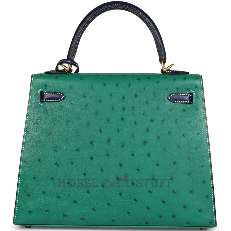 Hermès Kelly Sellier 25 Special Order HSS Vert Vertigo / Blue Iris Ostrich BGHW