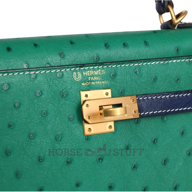 Hermès Kelly Sellier 25 Special Order HSS Vert Vertigo / Blue Iris Ostrich BGHW