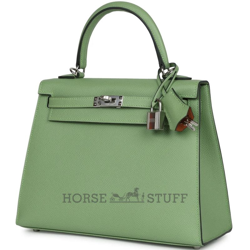 Hermès Kelly Sellier 25 Special Order HSS Verso Vert Criquet / Gold Epsom PHW