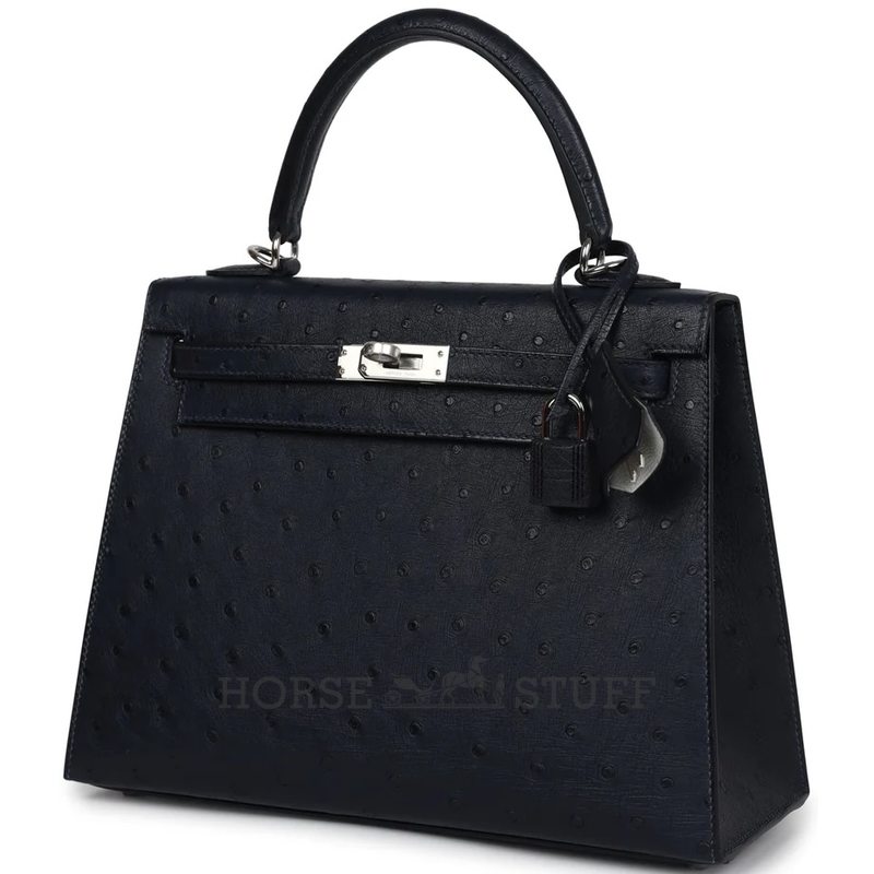 Hermès Kelly Sellier 25 Special Order HSS Verso Blue Indigo / Gris Perle Ostrich PHW