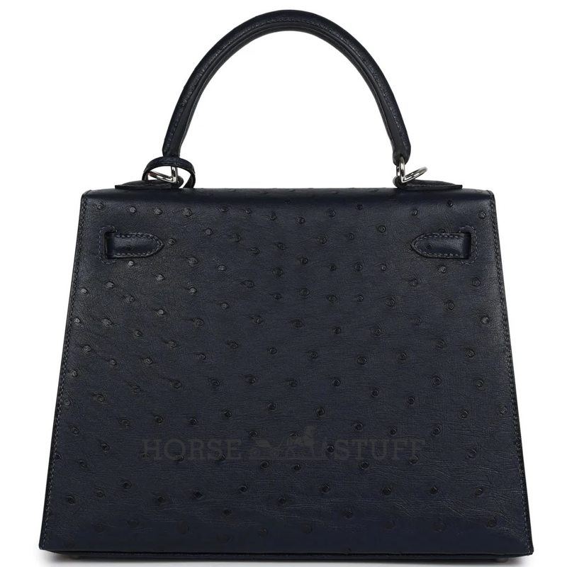 Hermès Kelly Sellier 25 Special Order HSS Verso Blue Indigo / Gris Perle Ostrich PHW