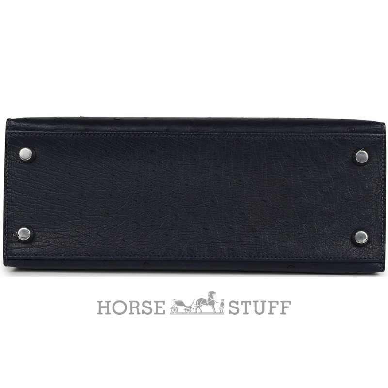 Hermès Kelly Sellier 25 Special Order HSS Verso Blue Indigo / Gris Perle Ostrich PHW