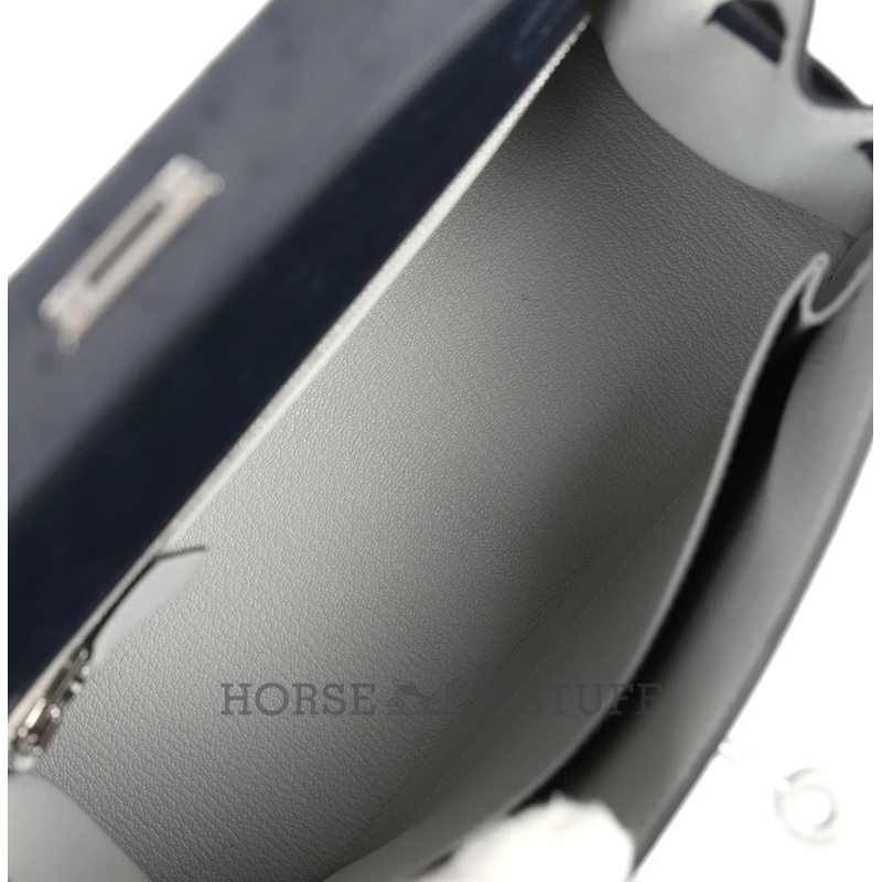 Hermès Kelly Sellier 25 Special Order HSS Verso Blue Indigo / Gris Perle Ostrich PHW