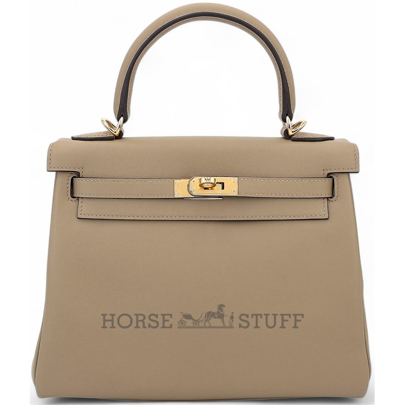 Hermès Kelly Retourne 25 Beige Marfa Swift GHW