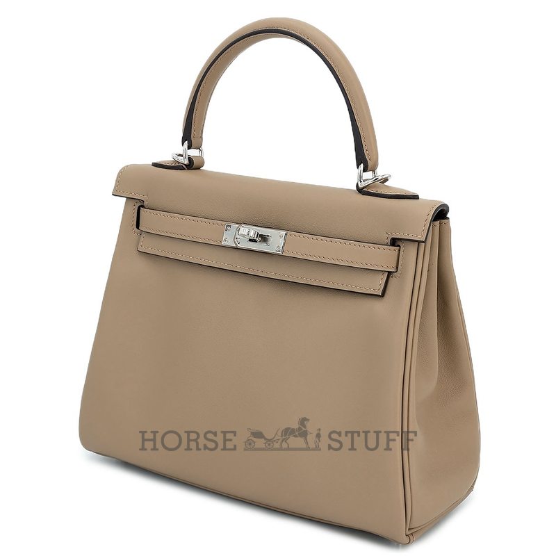 Hermès Kelly Retourne 25 Beige Marfa Swift PHW