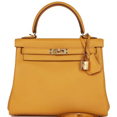 Hermès Kelly Retourne 25 Jaune Ambre Swift GHW