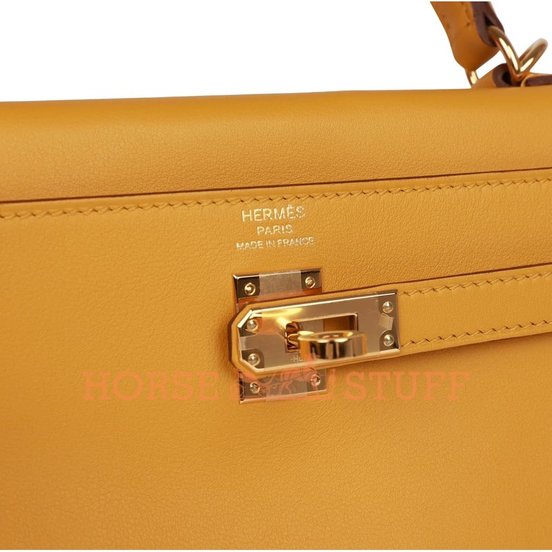 Hermès Kelly Retourne 25 Jaune Ambre Swift GHW