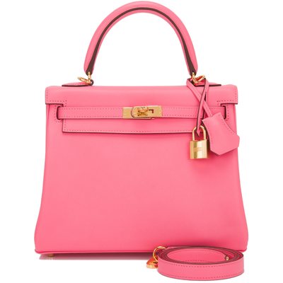 Hermès Kelly Sellier 25 Rose Azalee Swift GHW