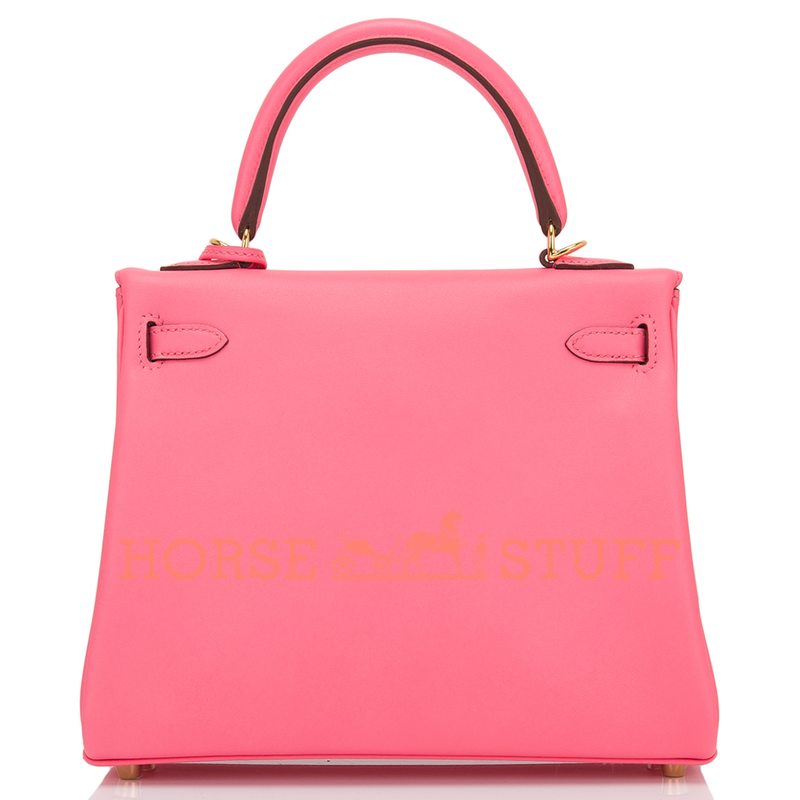 Hermès Kelly Sellier 25 Rose Azalee Swift GHW