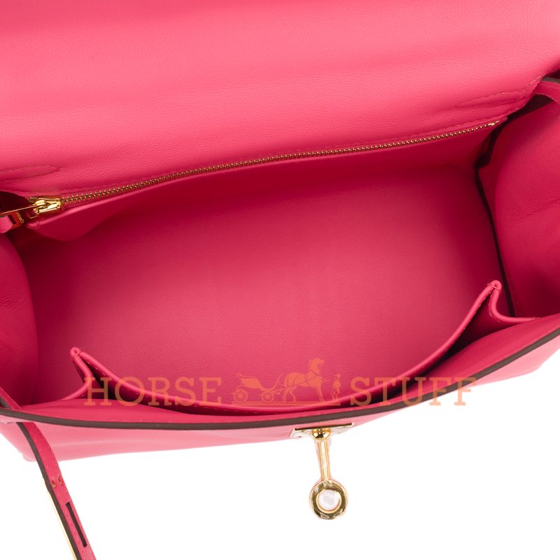 Hermès Kelly Sellier 25 Rose Azalee Swift GHW