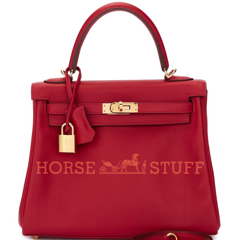 Hermès Kelly Retourne 25 Rouge Casaque Swift GHW