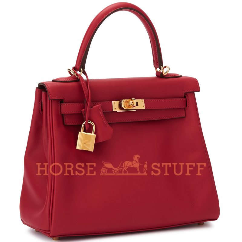 Hermès Kelly Retourne 25 Rouge Casaque Swift GHW