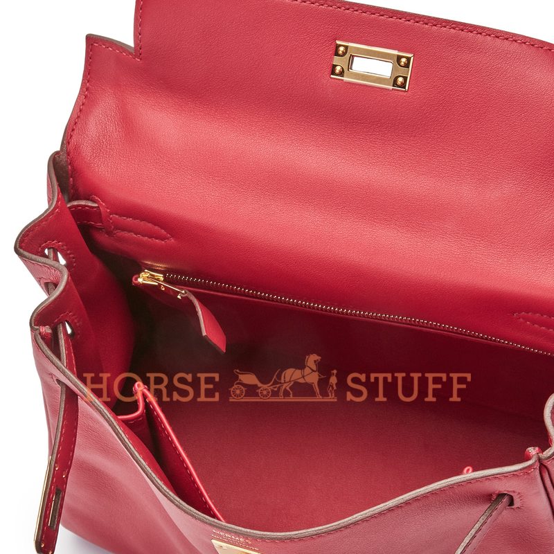 Hermès Kelly Retourne 25 Rouge Casaque Swift GHW