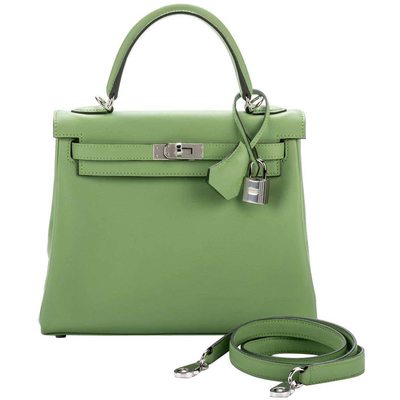 Hermès Kelly Retourne 25 Vert Criquet Swift PHW