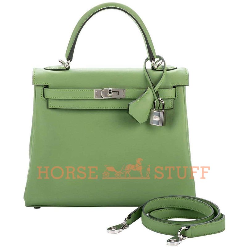 Hermès Kelly Retourne 25 Vert Criquet Swift PHW