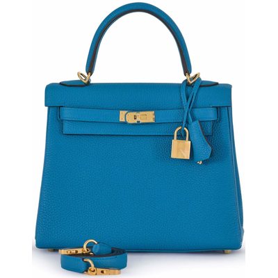 Hermès Kelly Retourne 25 Blue Frida Togo GHW