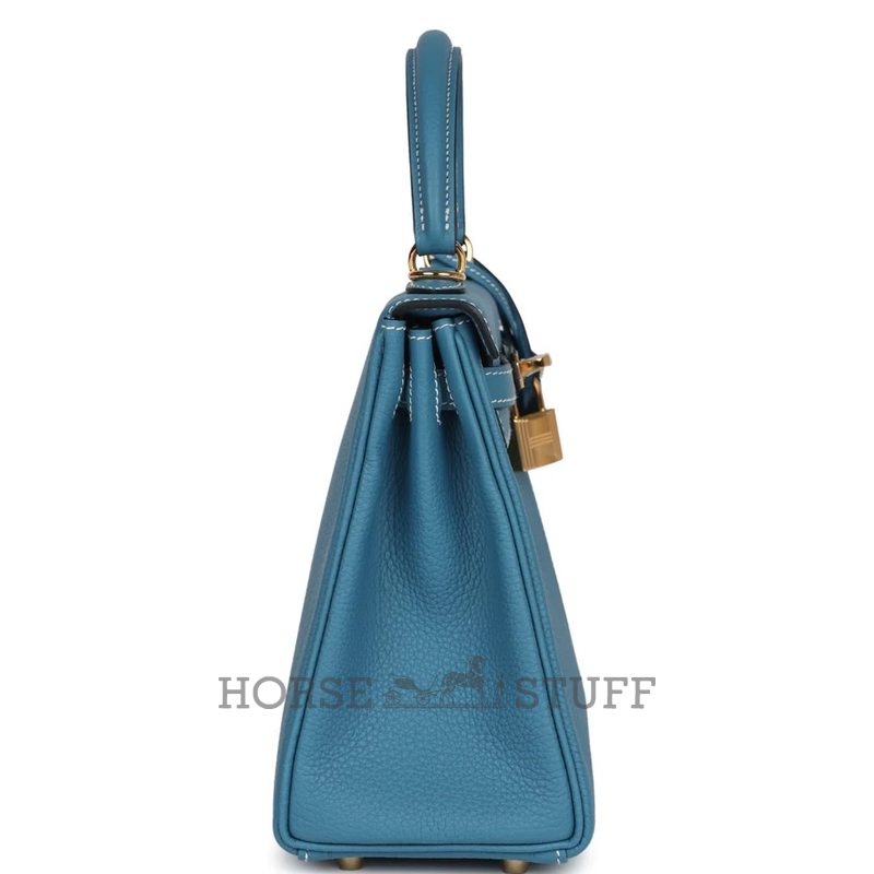 Hermès Kelly Retourne 25 Blue Jean Togo GHW