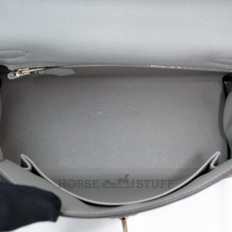 Hermès Kelly Retourne 25 Gris Mouette Togo PHW