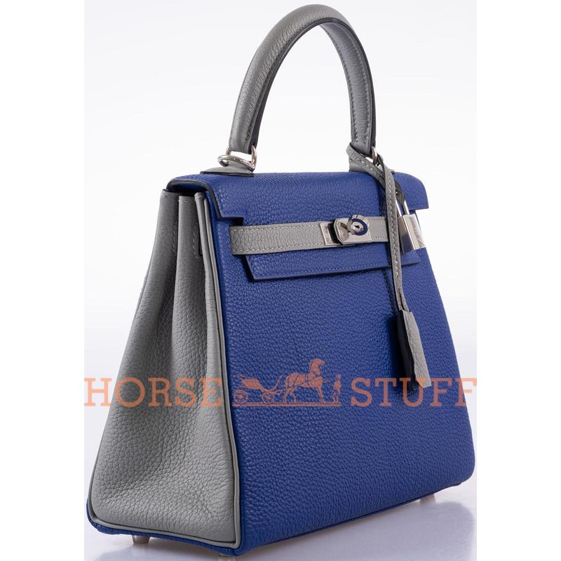 Hermès Kelly Retourne 25 Special Order HSS Blue Electrique / Gris Asphalt Togo PHW