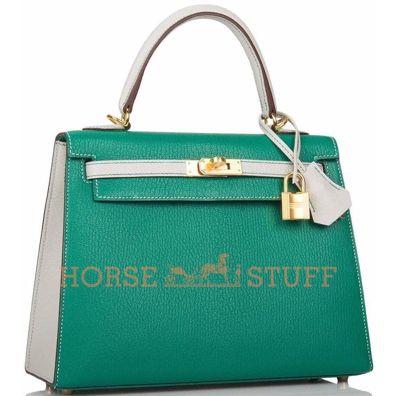 Hermès Kelly Sellier 25 Special Order HSS Vert Vertigo / Gris Perle Chèvre GHW