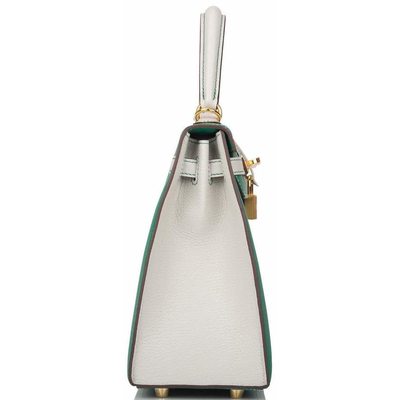 Hermès Kelly Sellier 25 Special Order HSS Vert Vertigo / Gris Perle Chèvre GHW 