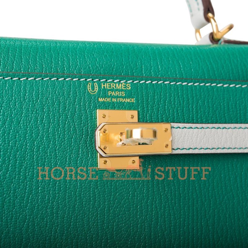 Hermès Kelly Sellier 25 Special Order HSS Vert Vertigo / Gris Perle Chèvre GHW