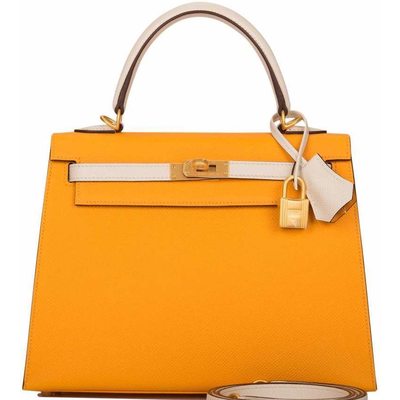 Hermès Kelly Sellier 25 Special Order HSS Jaune d'Or / Craie Epsom BGHW 