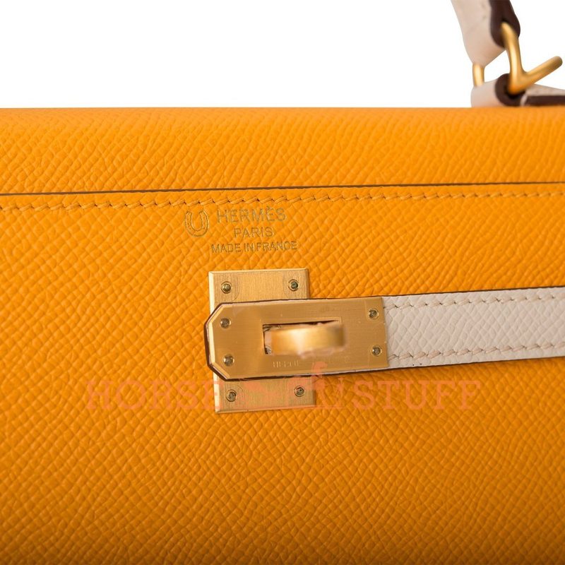 Hermès Kelly Sellier 25 Special Order HSS Jaune d'Or / Craie Epsom BGHW