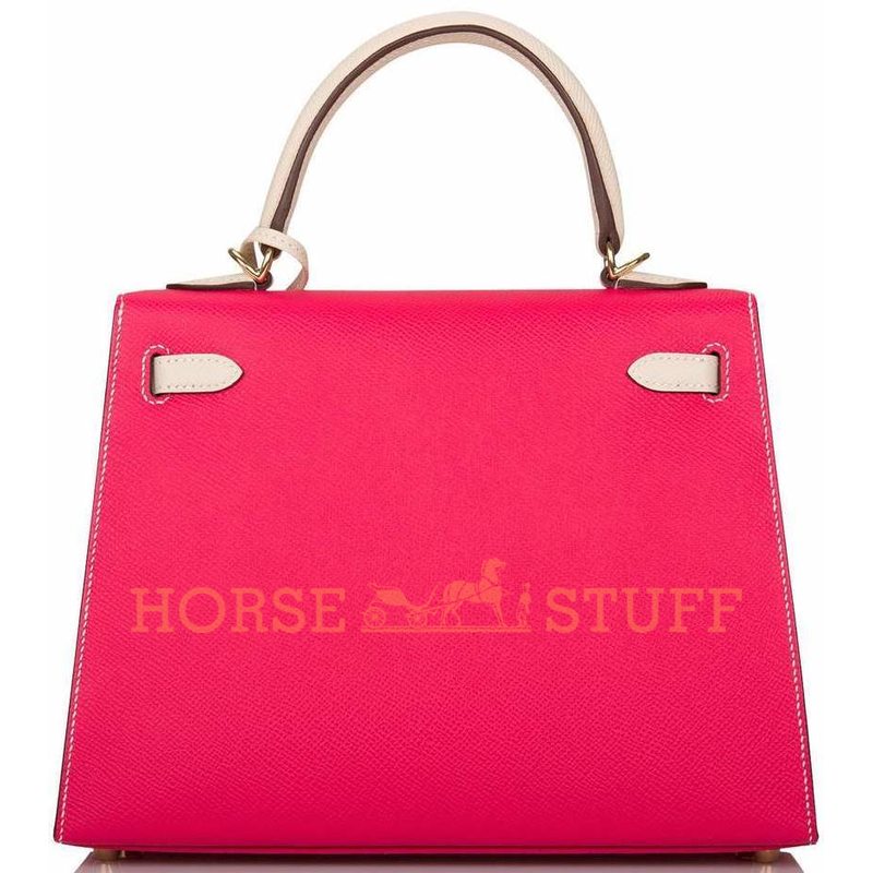 Hermès Kelly Sellier 25 Special Order HSS Rose Extreme / Craie Epsom Permabrass