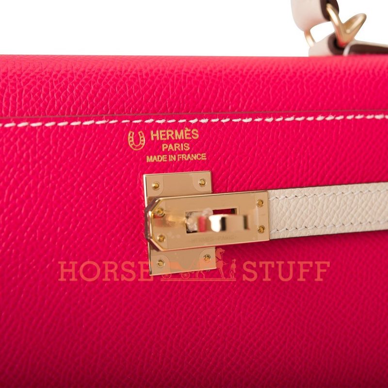 Hermès Kelly Sellier 25 Special Order HSS Rose Extreme / Craie Epsom Permabrass