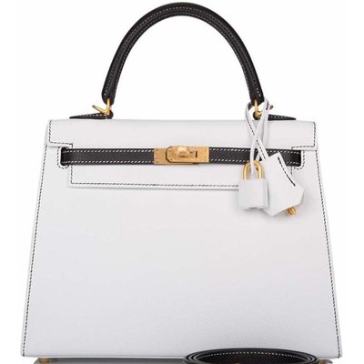 Hermès Kelly Sellier 25 Special Order HSS White / Black Epsom BGHW