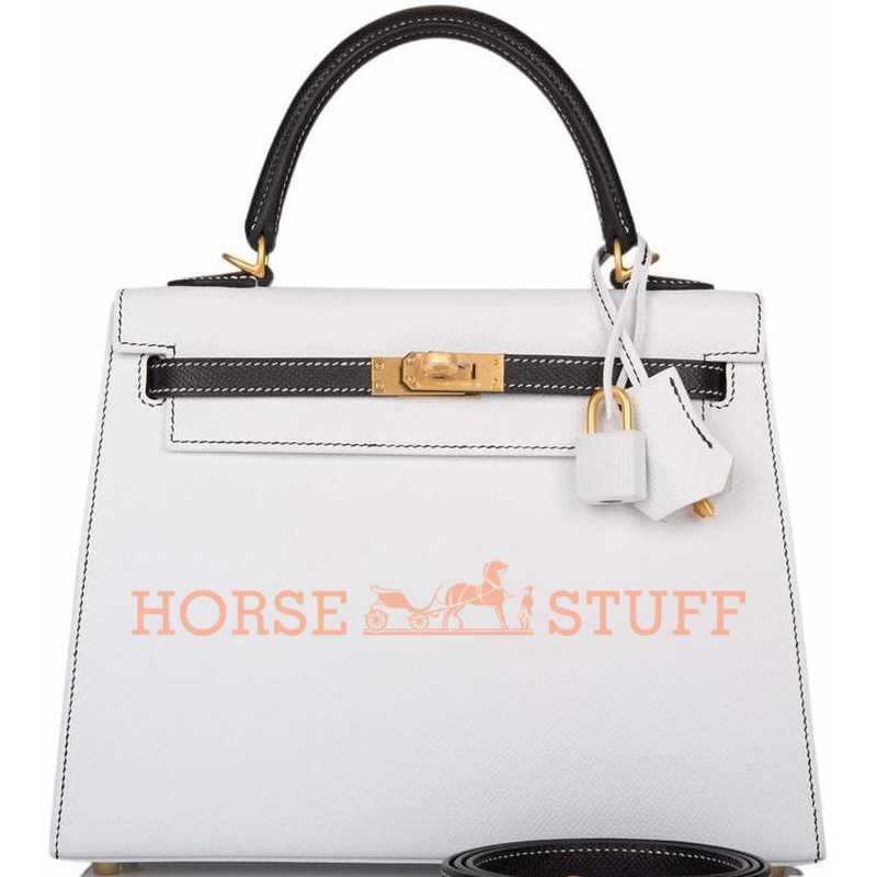 Hermès Kelly Sellier 25 Special Order HSS White / Black Epsom BGHW