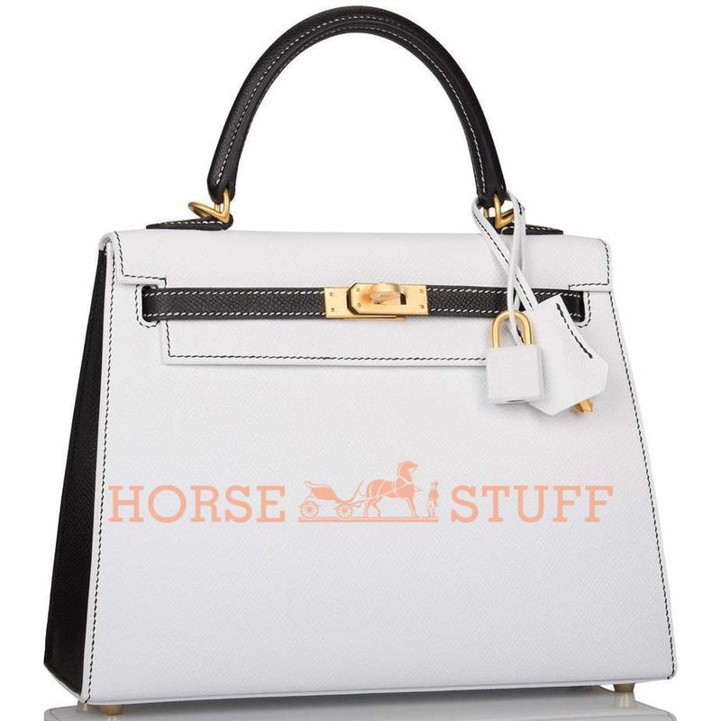 Hermès Kelly Sellier 25 Special Order HSS White / Black Epsom BGHW