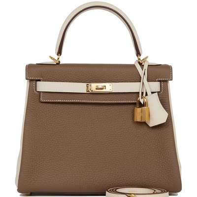 Hermès Kelly Retourne 25 Special Order HSS Etoupe / Craie Togo GHW