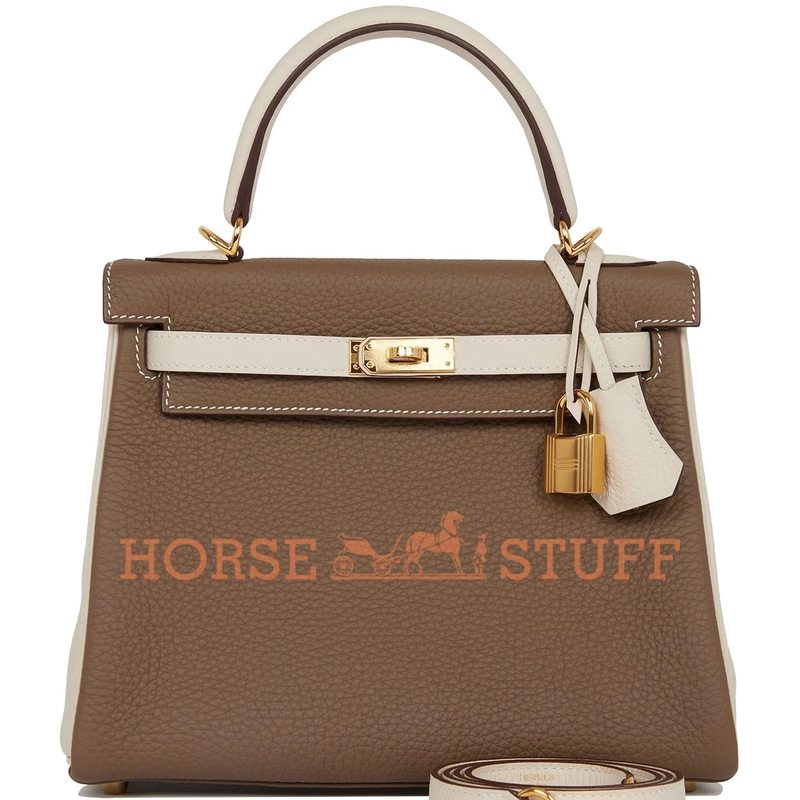 Hermès Kelly Retourne 25 Special Order HSS Etoupe / Craie Togo GHW