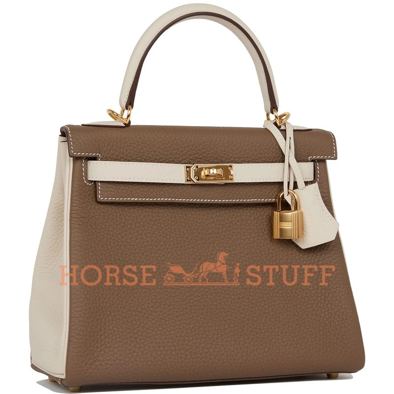 Hermès Kelly Retourne 25 Special Order HSS Etoupe / Craie Togo GHW