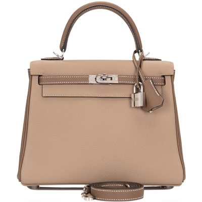 Hermès Kelly Retourne 25 Special Order HSS Gris Tourterelle / Etoupe Togo PHW