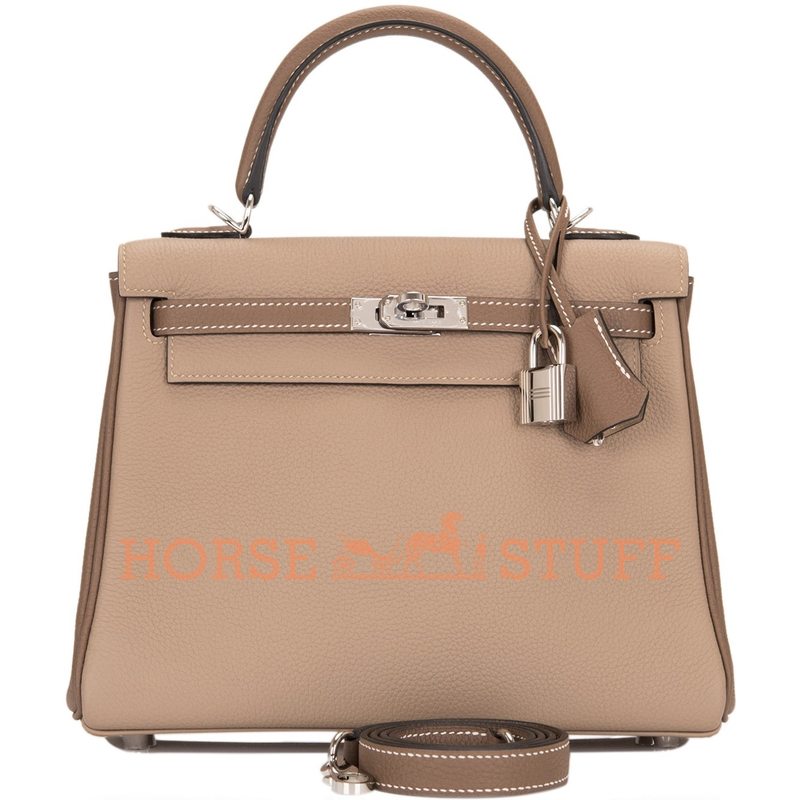 Hermès Kelly Retourne 25 Special Order HSS Gris Tourterelle / Etoupe Togo PHW