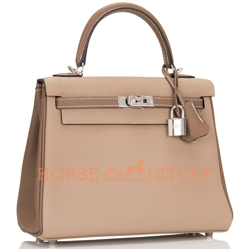 Hermès Kelly Retourne 25 Special Order HSS Gris Tourterelle / Etoupe Togo PHW