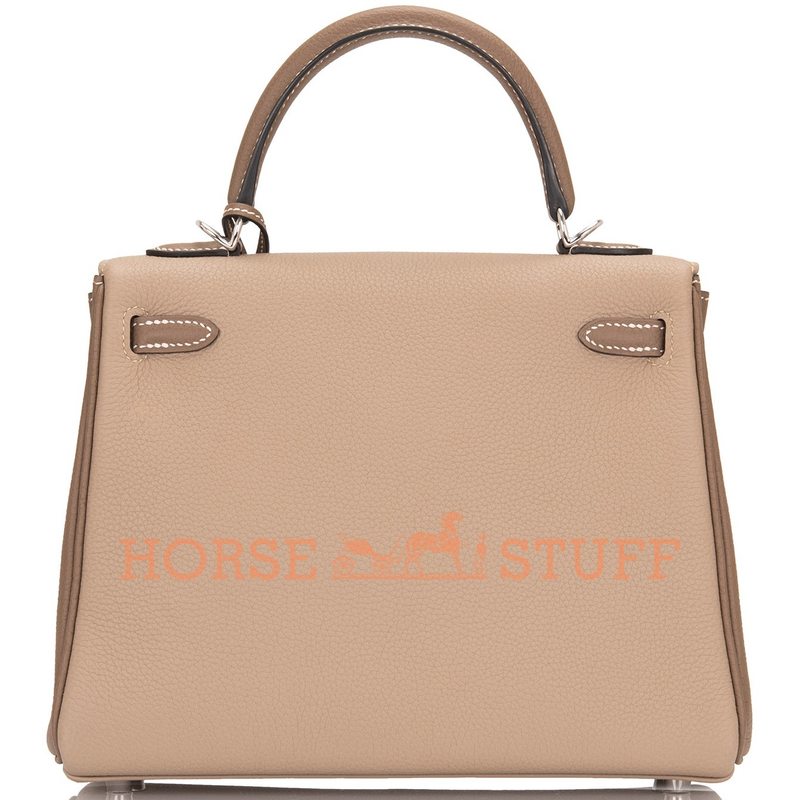 Hermès Kelly Retourne 25 Special Order HSS Gris Tourterelle / Etoupe Togo PHW