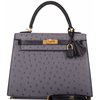 Hermès Kelly Sellier 25 Special Order HSS Gris Agate / Blue Indigo Ostrich BGHW