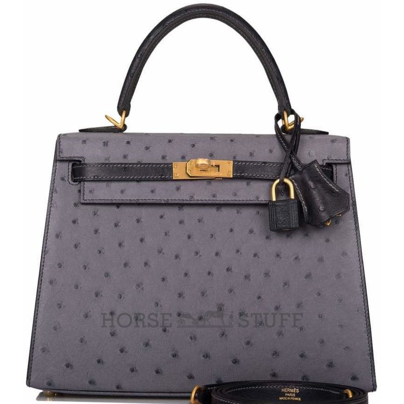 Hermès Kelly Sellier 25 Special Order HSS Gris Agate / Blue Indigo Ostrich BGHW