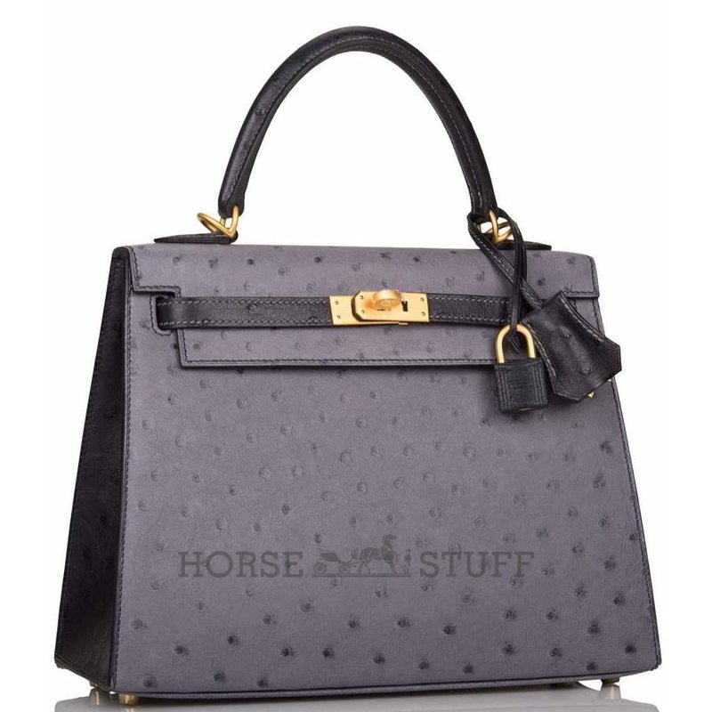 Hermès Kelly Sellier 25 Special Order HSS Gris Agate / Blue Indigo Ostrich BGHW