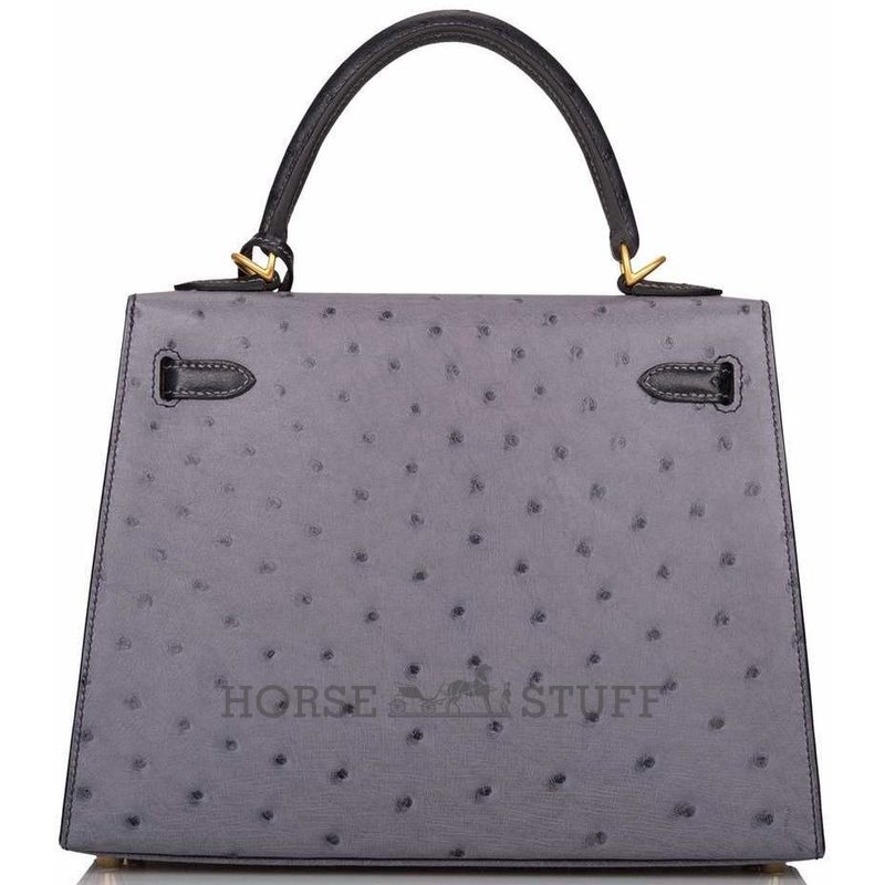 Hermès Kelly Sellier 25 Special Order HSS Gris Agate / Blue Indigo Ostrich BGHW