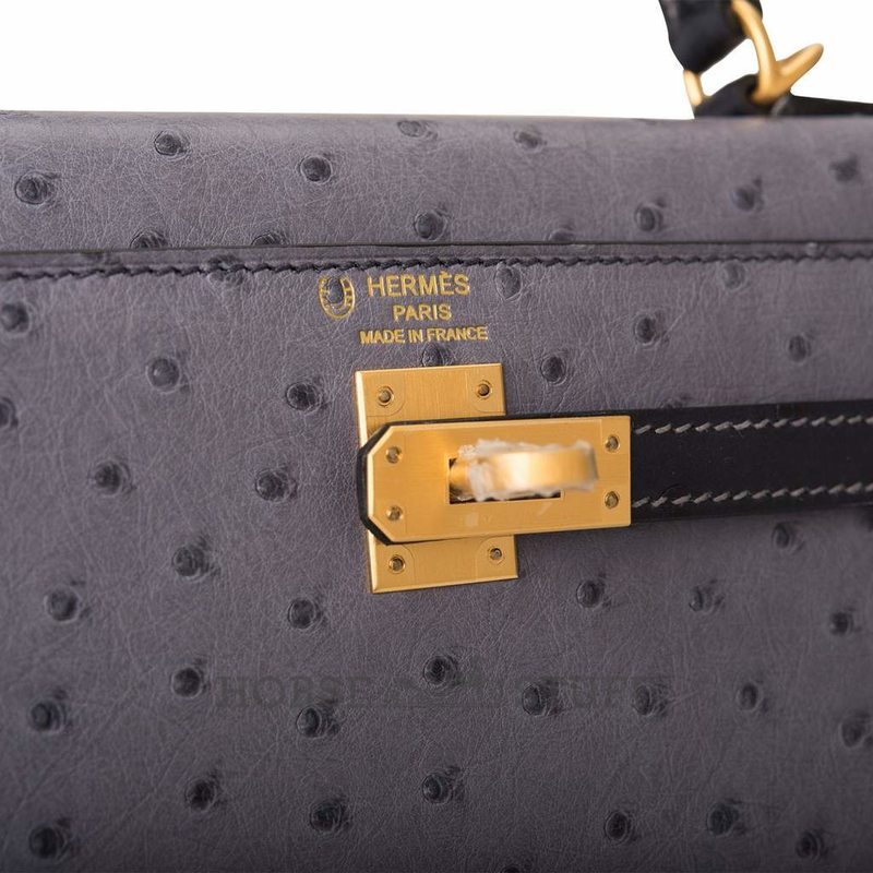 Hermès Kelly Sellier 25 Special Order HSS Gris Agate / Blue Indigo Ostrich BGHW